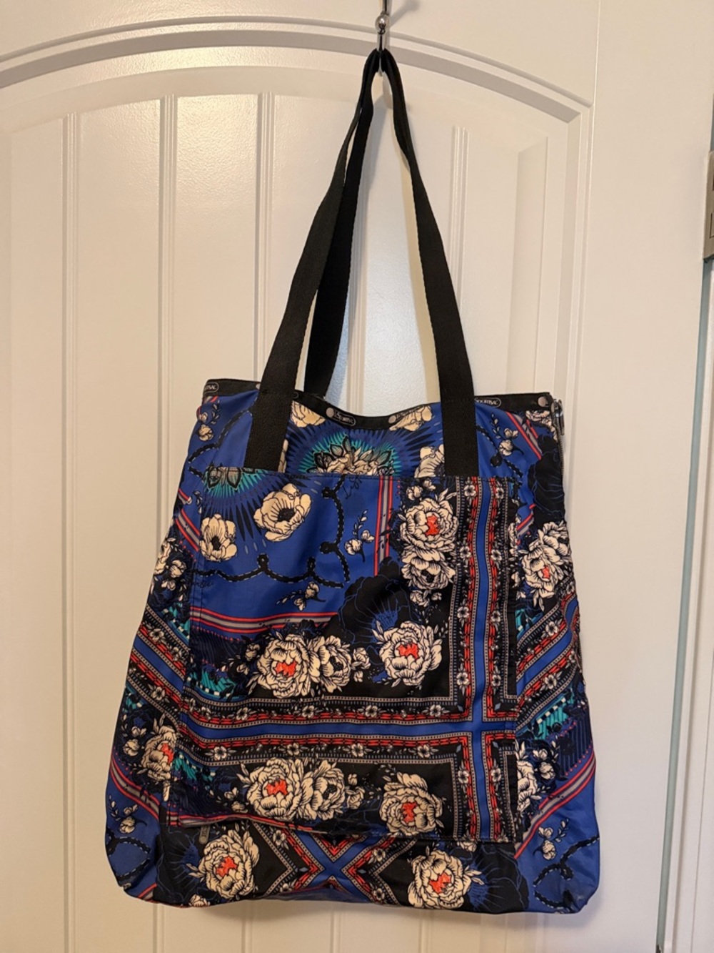 Lesportsac Blue Floral Print Tote with Black Straps